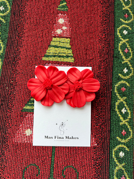 Red Navidad Blossom Statement Earrings