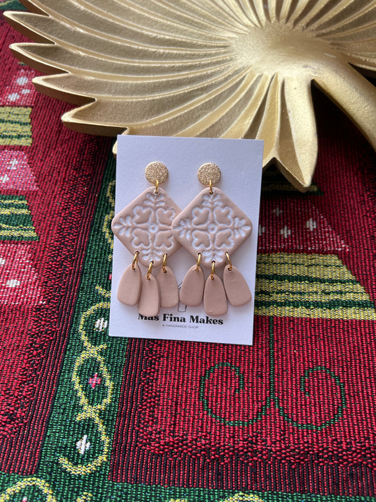 Tan and White Tile Earrings