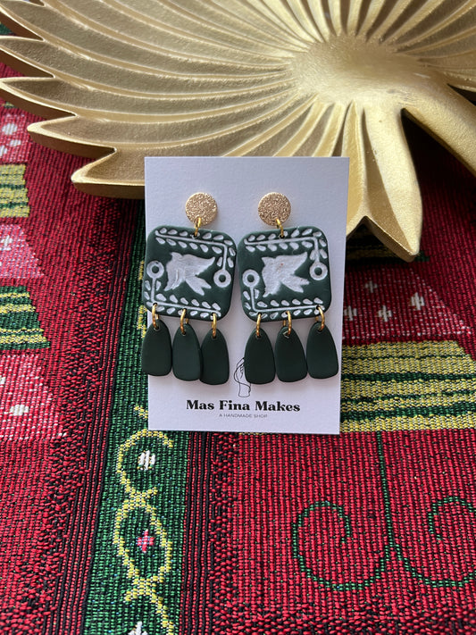 Green and White Tile Earrings