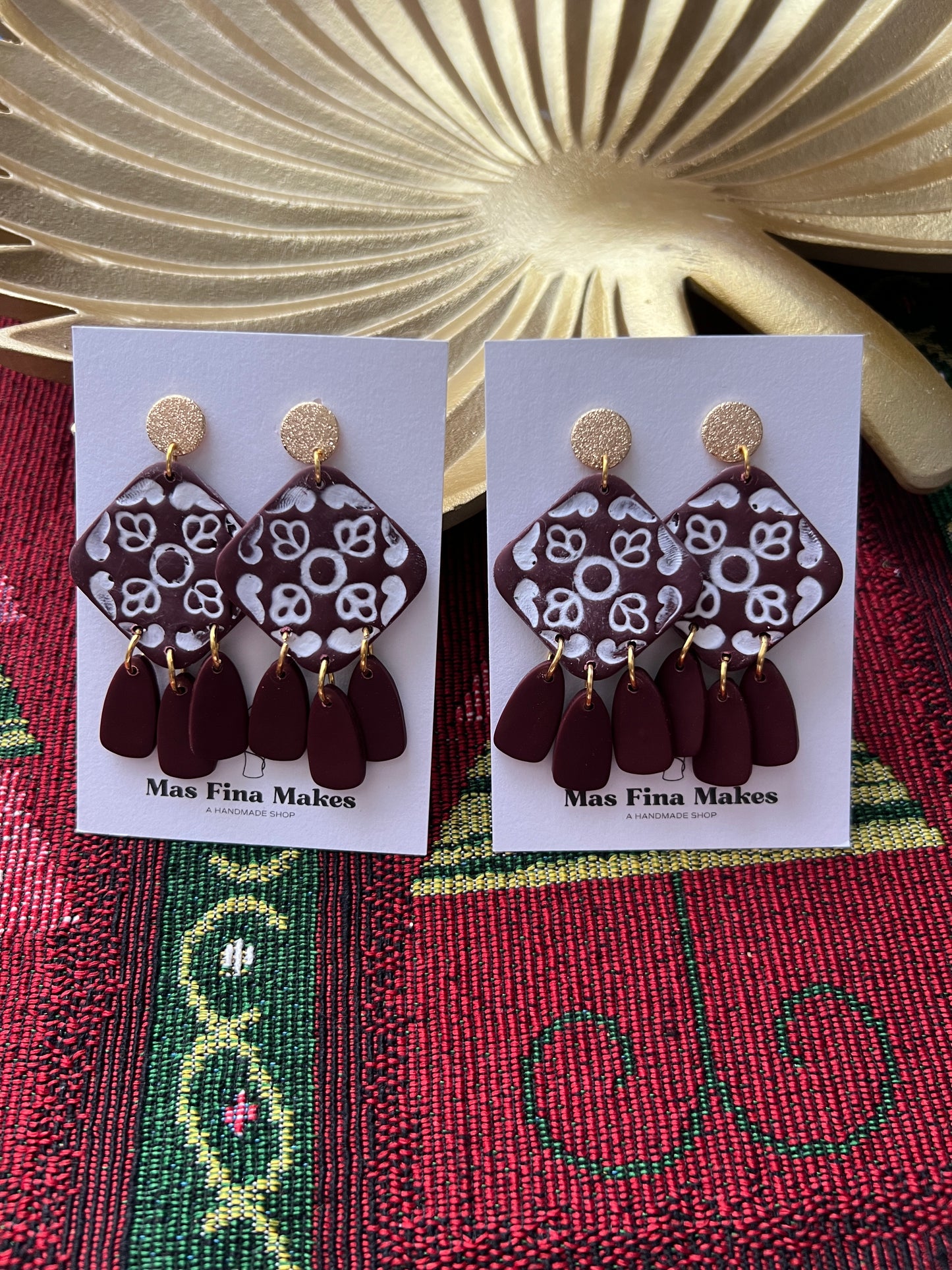 Maroon and White Tile Earrings (2 Available)